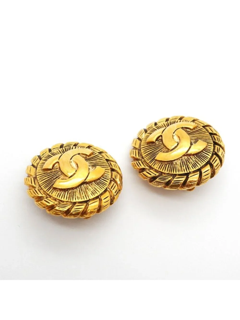 Chanel Earrings Vintage CC Logo Round Circle Gold Plated